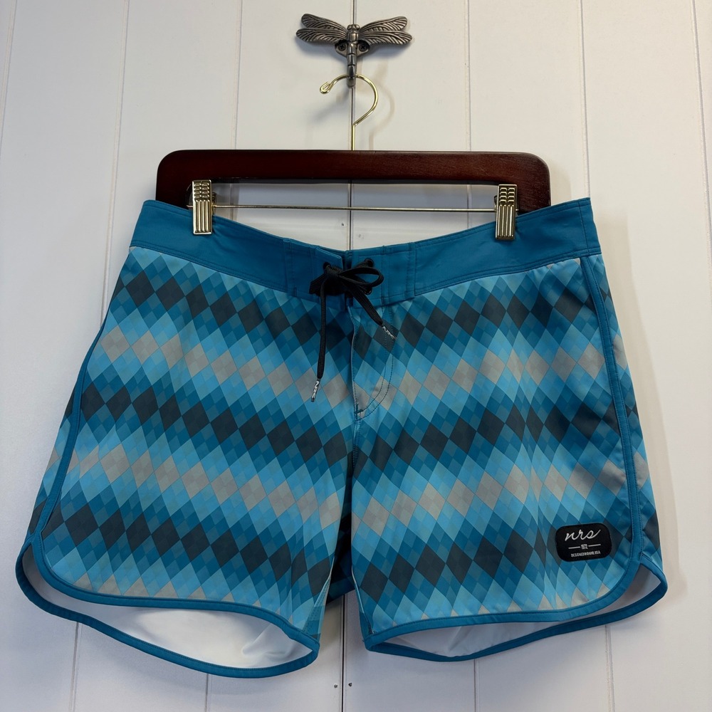 NRS Gorpcore Swim Geometric Board Shorts Women Size 8 Quick Dry Surf Beach Chic